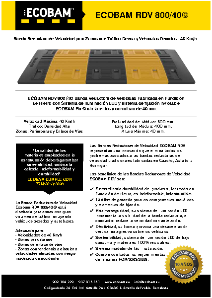 Technical datasheet Speed Bump Ecobam RDV 800/40